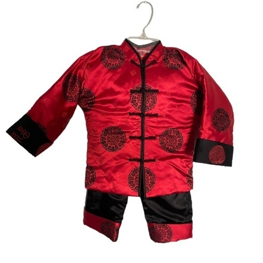 Red and Black quilted jacket and pants set/ Lunar New Year outfit